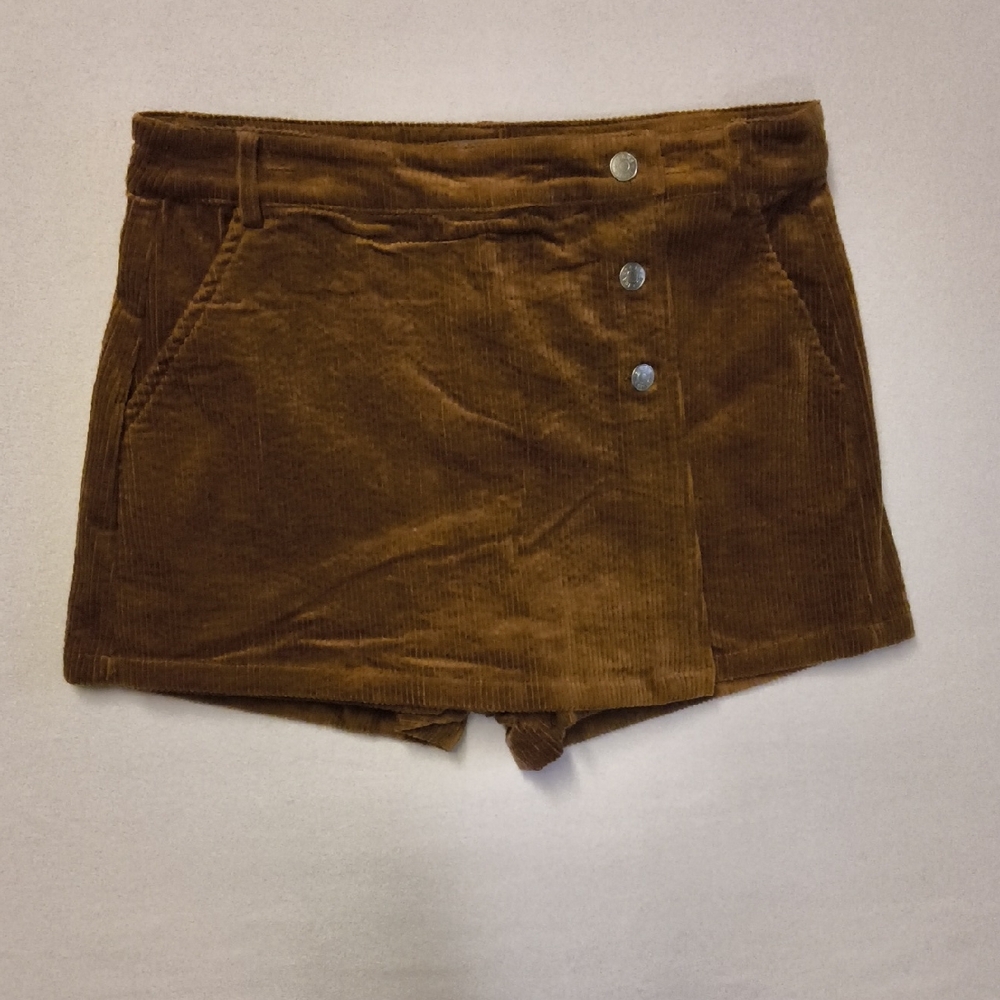 Sweet Lovely By Jen Corduroy Button-Front Brown Skort with Pockets